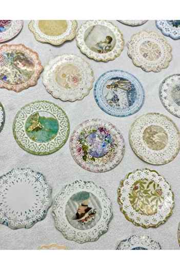 Kağıt Gemi Dükkan Vintage Retro Lace Patterned 44 Pieces Stickers / Bullet Journal / Notebook Decoration / Decals / Labels