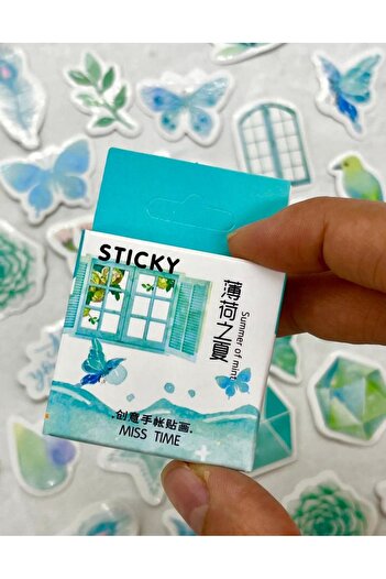 Kağıt Gemi Dükkan Cutie albastră cu tematică natură 46 bucăți autocolante / Bullet Journal / Decorare caiet / Decal / Etichetă