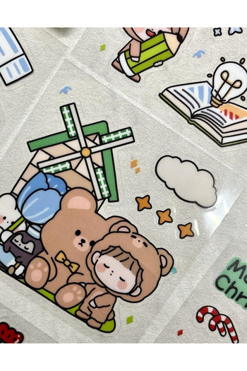 Kağıt Gemi Dükkan Cute Girl and Her Friends Green Transparent 20 Sheets 160 Pieces Stickers / Labels / Decals / Bullet Journal