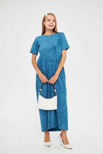 ESPİNA Cupra Short Sleeve Maxi Dress - Acid Washing Effect and Drawstring