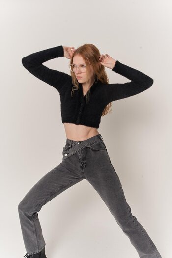 HOLLY LOLLY Women's Gray Denim Fabric High Waist Straight Cut Fuerza Jean Trousers