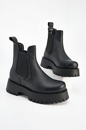 Marjin Women's Thick Sole Elastic Side Band Daily Boots Kolev Black