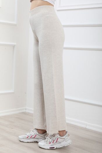 ÖZMODA Stone Colored Knitwear Pants with Wide Legs and Elastic Waist