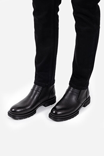 LUSIVE Men's Winter Boots - Genuine Leather, Water and Cold Resistant, Fur Zipper Detailed Luass25Al0031