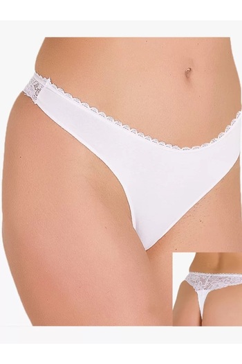 by İGP White Lace Thong - Chiloți de damă din bumbac modal