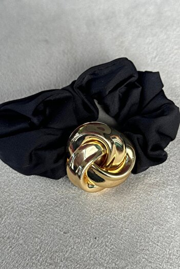 TAKIŞTIR Black and Gold Color Metal Detailed Bagel Buckle