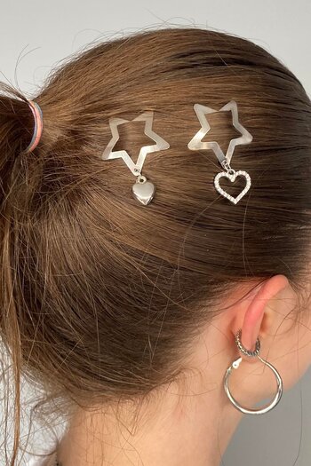 TAKIŞTIR Set of 2 Silver Color Star Figured Heart Detailed Side Buckle