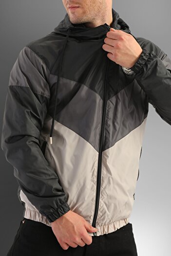D1fference Men's Black-anthracite-beige Three-Color Windproof Hooded Raincoat with Pocket