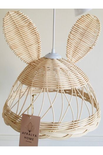 afralya home Rattan Avize Bambu Dekoratif Tavşan Kulaklı Avize 35 Cm (BEYAZ DUY)