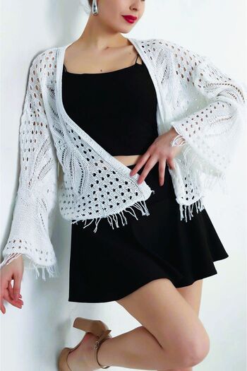 miratriko Women's Tasseled Patterned Openwork Seasonal Open Front Knitwear Cardigan 100% Cotton