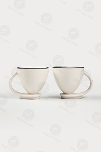 Akkoyunlu home 2-Piece Black Gilded Porcelain Coffee Cup Set - Self-Plated Mug Set