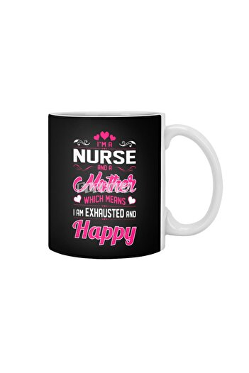 Fizello كوب أبيض سعيد من A Nurse Mother Means I Am Exhausted، هدية، مهر، عرض