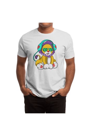 Fizello Lion Unisex White T-Shirt - Men's and Women's T-Shirt, Music with Headphone Design