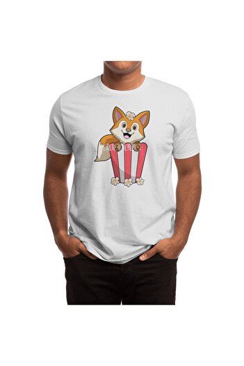 Fizello Fox At Eating With Popcorn Unisex White T-shirt - Чоловічий та жіночий футболка