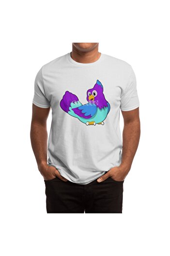 Fizello Parrot Blue Unisex Біла футболка - Футболка для чоловіків та жінок