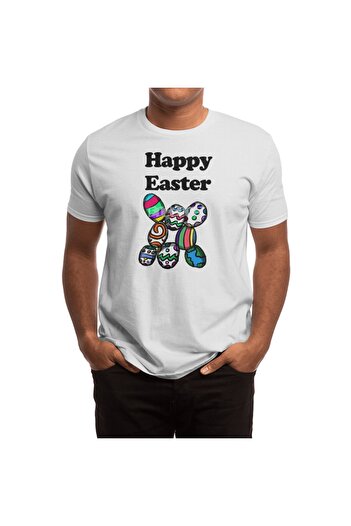 Fizello Tricou cu imprimeu cu ouă colorate Happy Easter pentru bărbați și femei - Tricou alb unisex