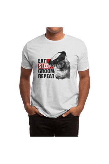 Fizello Чоловічий та жіночий білий унісекс футболка - Dog Grooming Eat Sleep Groom Repeat T-shirt