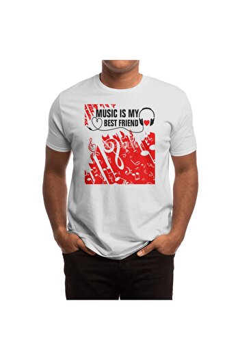 Fizello Унісекс біла футболка для чоловіків та жінок «Music Is My Best Friend»