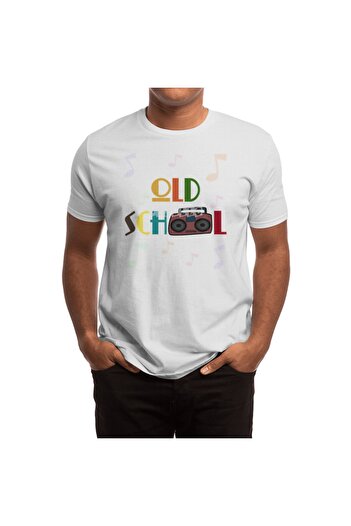Fizello Old School Boombox Patterned Unisex White T-Shirt