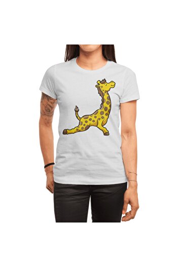 Fizello Men's and Women's Unisex White Giraffe Yoga Stretching T-Shirt - Legs & Neck