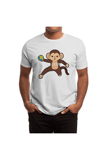 Fizello Unisex White Monkey Handball Player T-Shirt for Men and Women