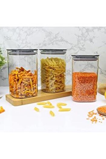 Hane216 1.1 Lt. Square Food Container Set - 3 Pieces, Vacuum Transparent Lid