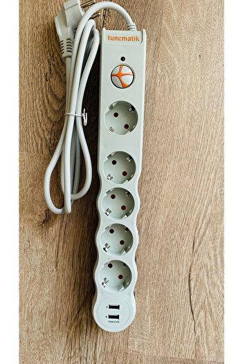 Tunçmatik Beşli Akım Korumalı 2 Usb Girişli Priz Beyaz