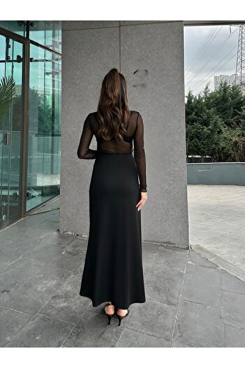 Fiori Scuba Black Flared Skirt with Elastic Waist