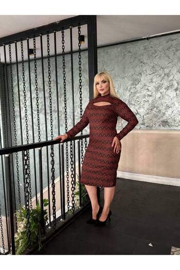 Butik Nilyam Plus Size Flexible Maxi-Length Suede Dress - Chest Low-Cut 24162