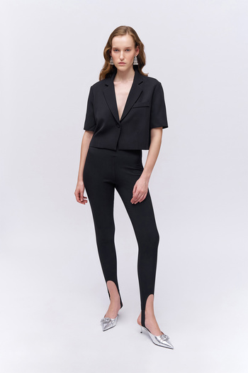Quzu Upper Waist Leggings with Footband Black