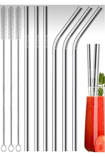 Snow Homs 9 Piece Stainless Steel Metal Straw Set - Cleaning Brush and Stick Straw