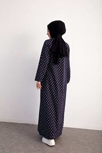 Kutay Collection Mevsimlik Yandan Bağlamalı Namaz Elbisesi Puantiye Desenli