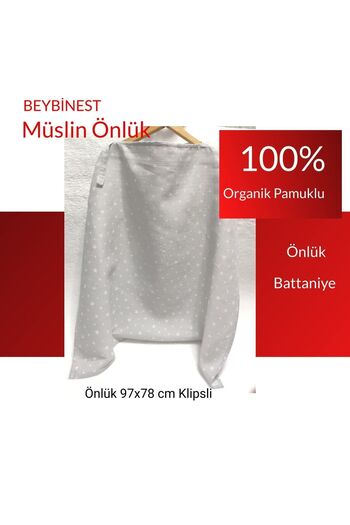 BeybiNest Balenli Müslin Emzirme Önlüğü 100x90 Cm Ayarlanabilir Boy Gri Yıldızlar Emzirme Örtüsü
