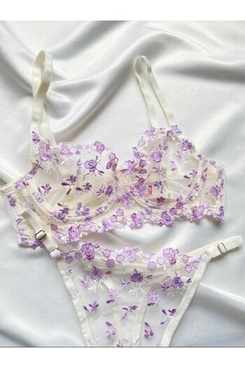 ARONA Σετ Bralet Underwire με λευκό λιλά λουλούδι