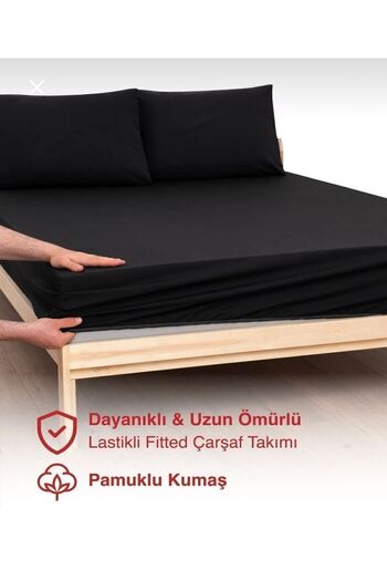 She&Co Double Size Rubberized Bed Sheet Set - 3 Pieces |   Breathable-Summer- Black