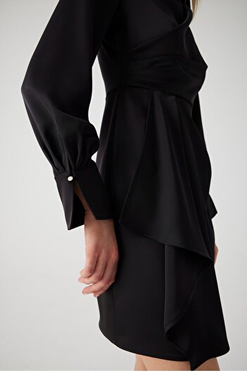 Exquise Black Mini Wrap Dress - Regular Fit