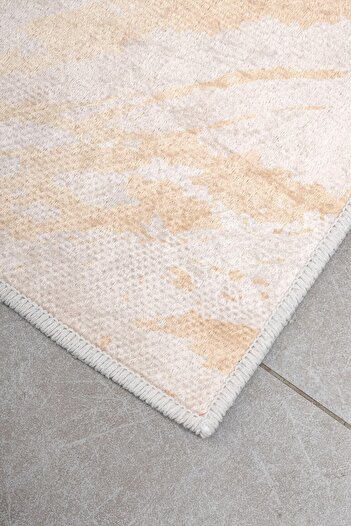 Oriente Home Μοντέρνα σχεδίαση κρεμ αντιολισθητική βάση που πλένεται βελούδινη χαλάκι μπάνιου 2 τεμαχίων 8714