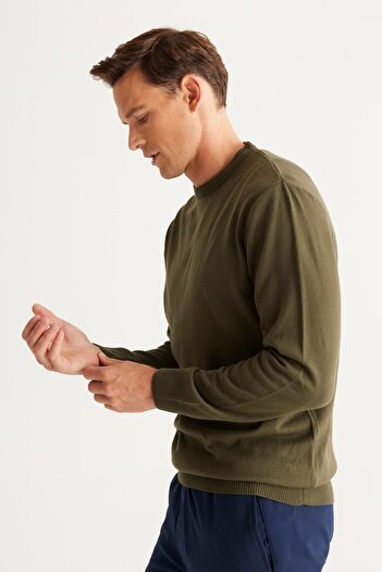 ALTINYILDIZ CLASSICS Ανδρικό πλεκτό πουλόβερ Khaki - Anti-pilling, Crew Neck, Standard Fit