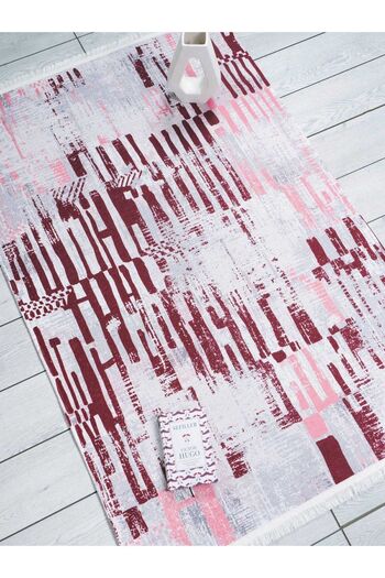 Oriente Home Bohemian Patterned Red Pink Runner Washable Entrance Chenille Hallway Carpet 7592