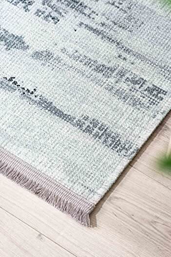 Oriente Home Abstract Patterned Gray Black Washable Non-Slip Base Chenille Living Room Kitchen Carpet 7354