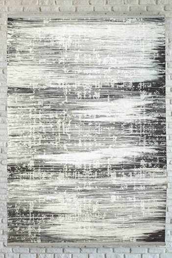 Oriente Home Abstract Patterned Gray Black Washable Non-Slip Base Chenille Hallway Living Room Kitchen Carpet 7832