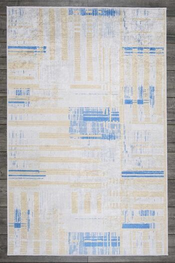 Oriente Home Bohemian Patterned Gray Blue Beige Velvet Carpet Washable Non-Slip Base Runner Hallway Carpet 7906