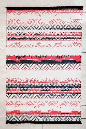 Oriente Home Scandinavian Patterned Runner Red Washable Fringed Non-Slip Base Chenille Hallway Carpet 7593