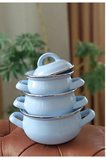 EBRULİEMAYE Blue Retro Mini Size Baby Cookware Set - Milk Yogurt and Egg Boiling Pot