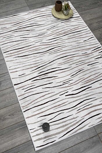 Oriente Home Modern Patterned Brown White Velvet Carpet Washable Non-Slip Base Runner Hallway Carpet 7041