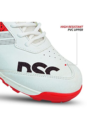 DSC Zooter Cricket Shoes | White/Red | For Boys and Men | Polyvinyl Chloride | 5 UK, 6 US, 39 EU