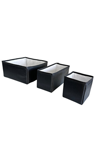 Vip Home Concept 3-Piece Laundry Organizer Set - Folding Storage Box for Kids Room, Black Leather