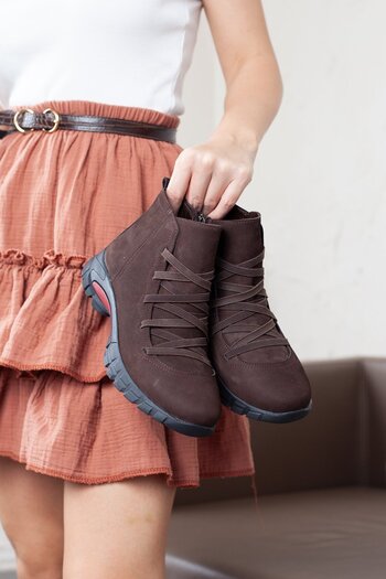 Adım Adım Γυναικείες μπότες Nubuck από γνήσιο δέρμα με φερμουάρ στο πλάι