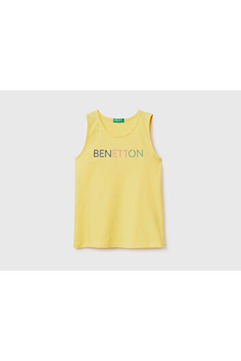 United Colors of Benetton Kız çocuk Sarı Simli Benetton Yazılı Atlet