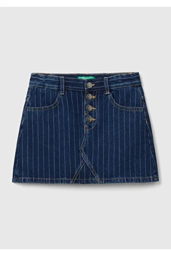 United Colors of Benetton Fata - Fusta mini cu dungi verticale din denim inchis
